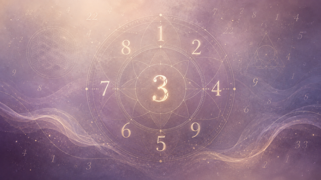 Symbolische Darstellung der Numerologie mit Zahlen und geometrischem Zahlenkreis